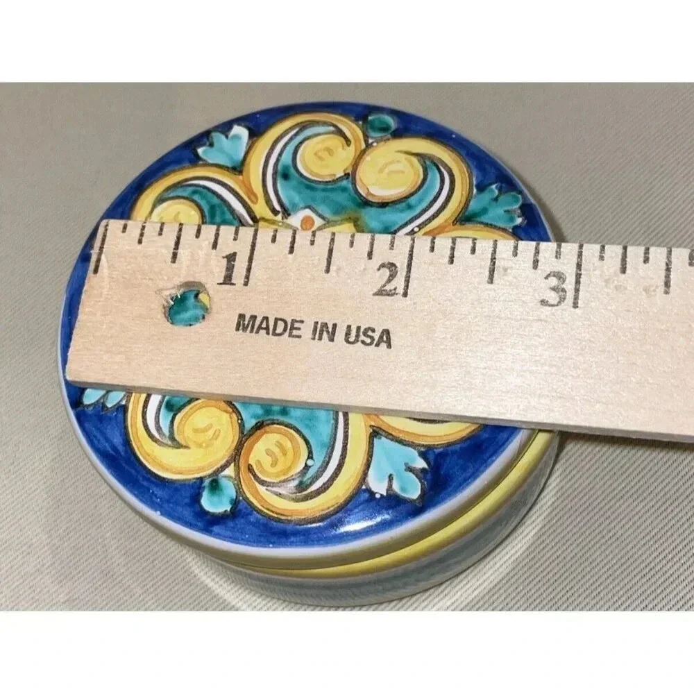 Mexican Talavera Pottery Round‎ Trinket Box Dish Jewelry Floral Flowers Colorful